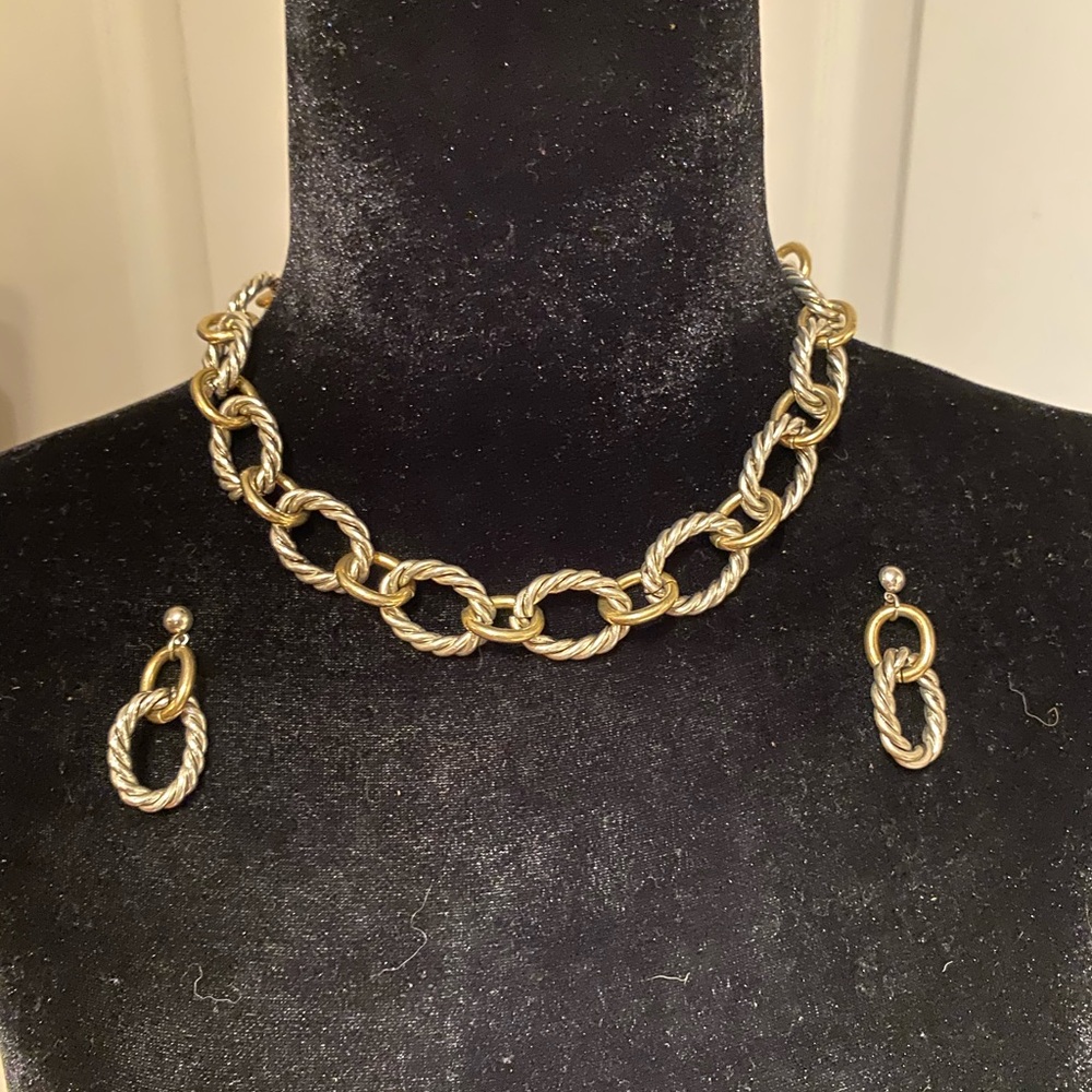 Silver and gold necklace with matching earrings